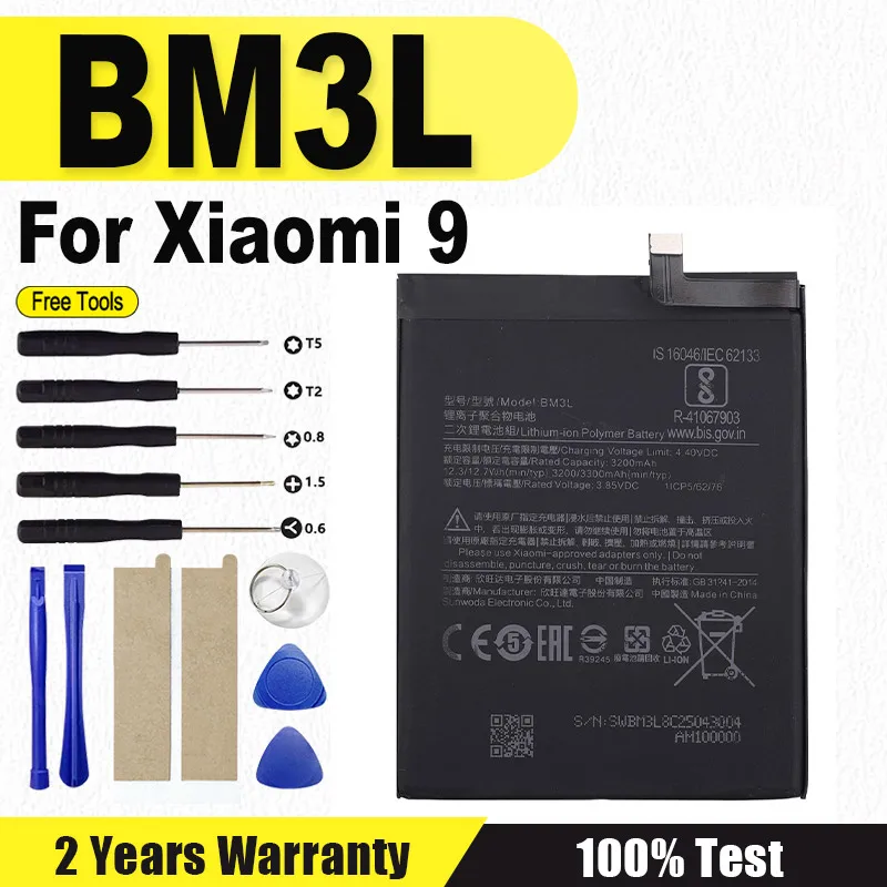 Original Battery BM3L For Xiaomi 9 MI9 M9 MI 9 Bateria 3300mAh Replacement Phone Battery Fast Shipping