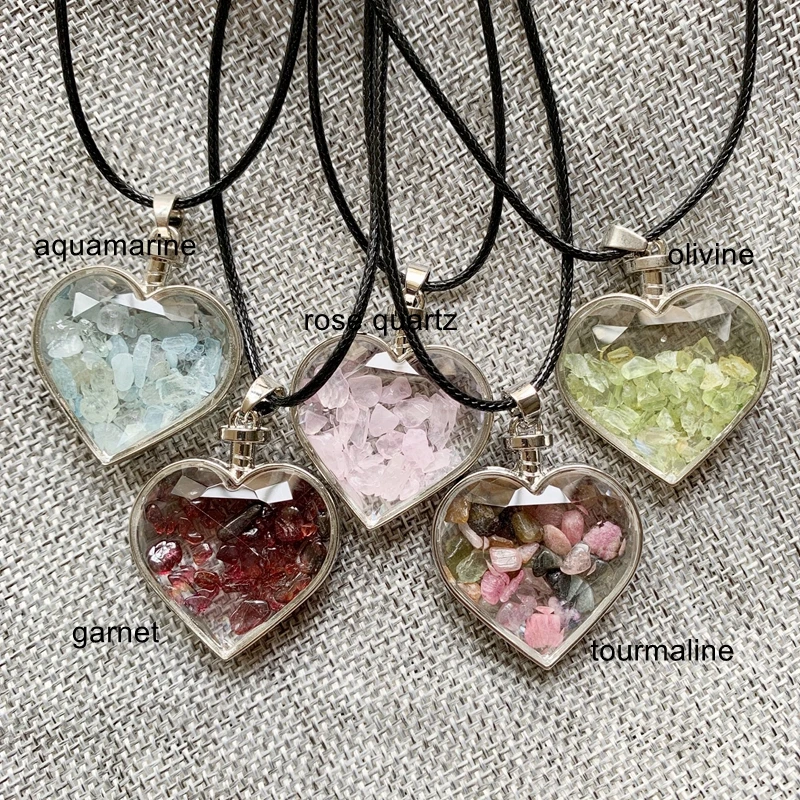 Natural Faceted Crystal Love Stone Quartz Chips Beads Crafts Tumbled Stones Bulk Heart Shaped Pendant Diy Necklace 1pc Dropship