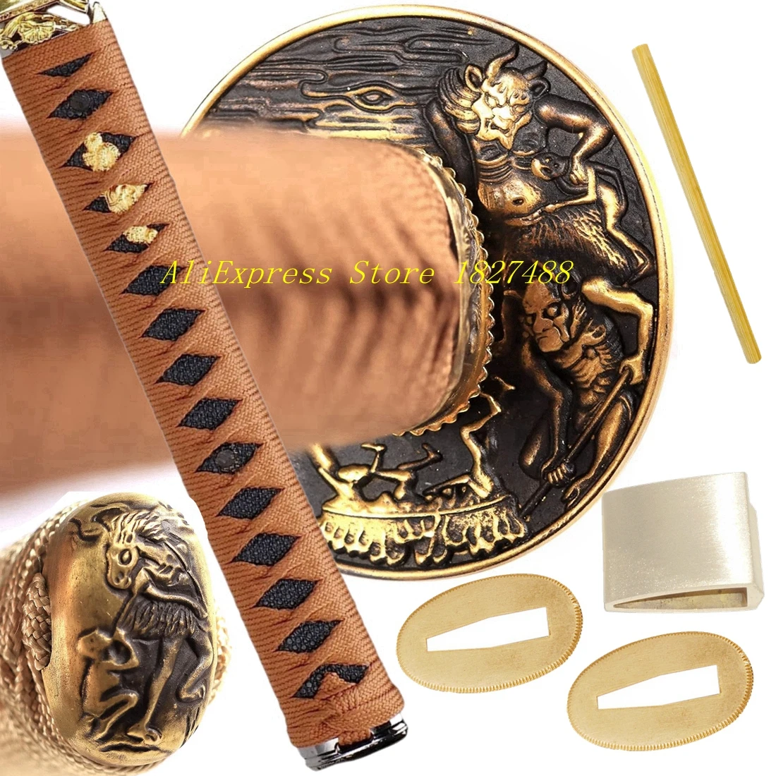 

Hell Demon Theme Tsuba Brass Guard Menuki Fuchi Kashira Habaki Seppa Handle Japanese Samurai Sword KOSHIRAE Katana Set Fittings