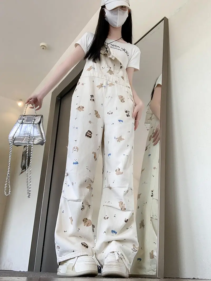 

American Style Loose Lazy Style Denim Overalls Women's Spring Summer Autumn Cotton Stretch Denim High Waist Long Pants