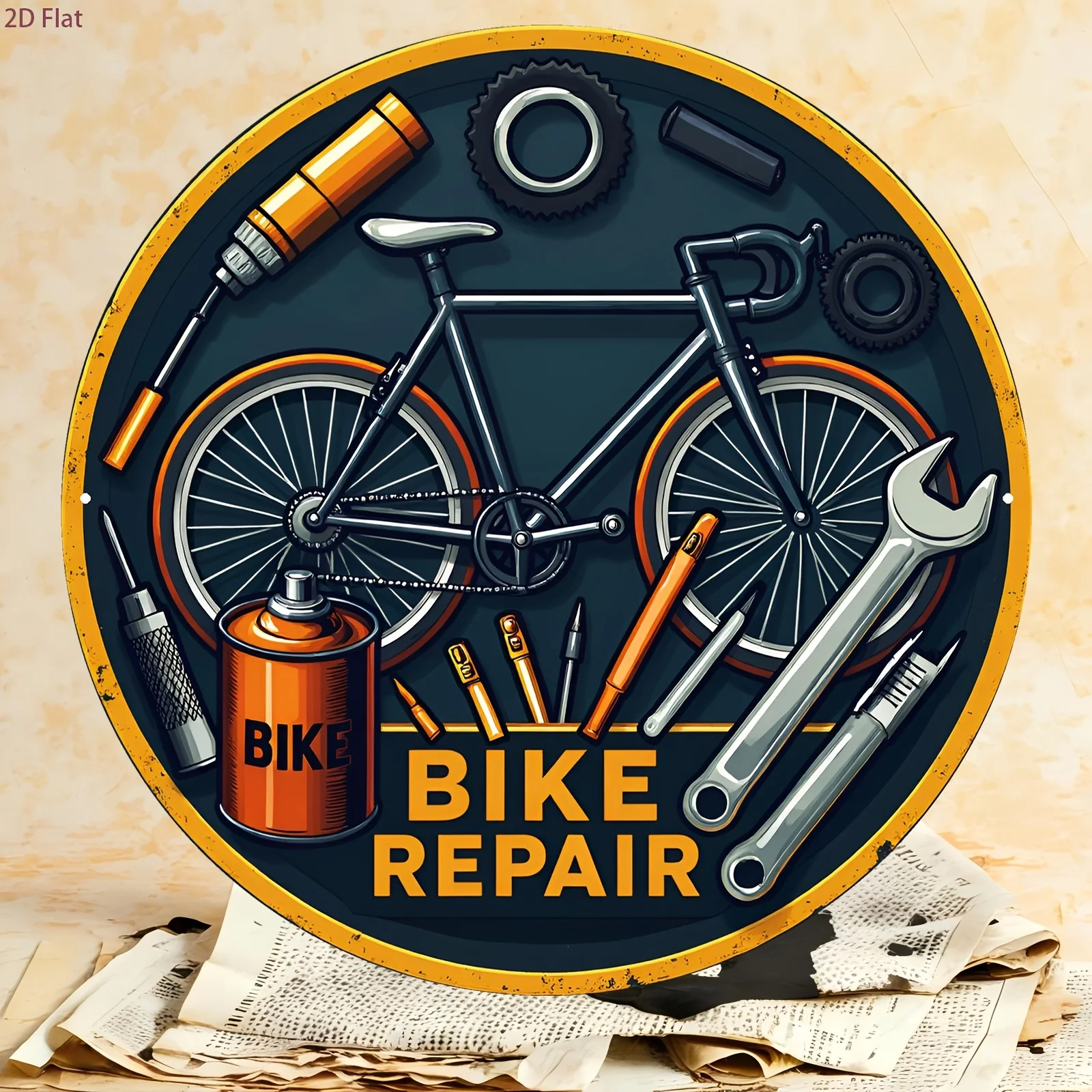 Panneau décoratif en aluminium 2D plat, 1 pièce, avec motif d'outils de réparation de vélos, pour atelier de réparation de vélos, garage, bar, métal