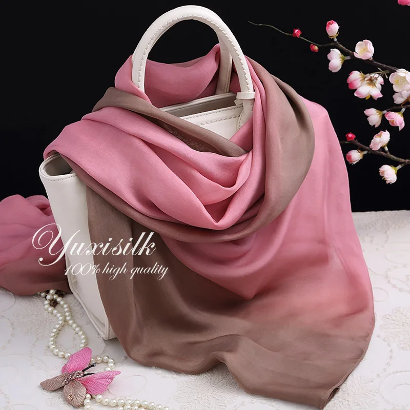 

High Quality Pink Gray Gradient Color Silk Long Scarf Women's Shawl Spring, Autumn, Winter and Summer All-Matching