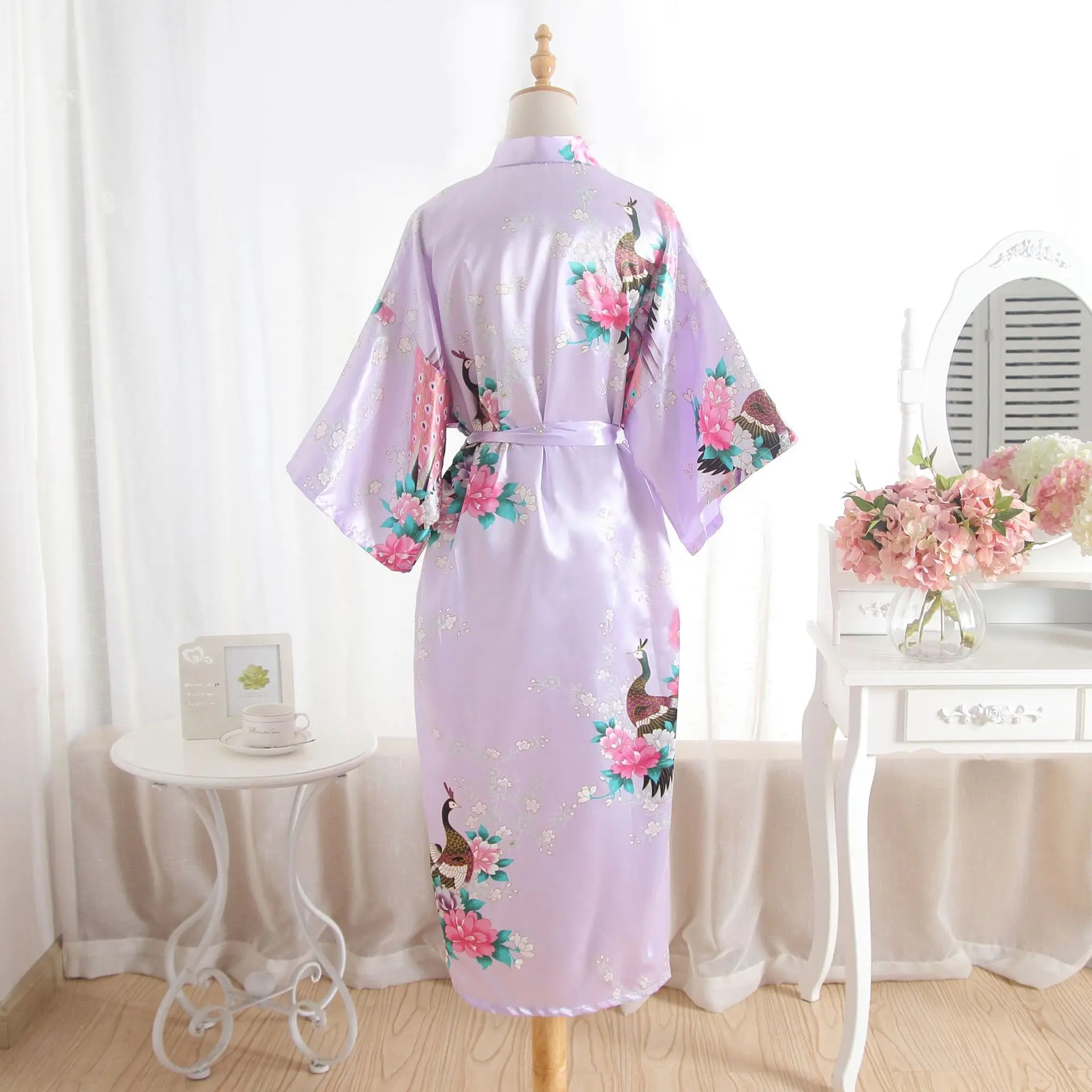 Venda quente Azul Feminino Seda Rayon Robes Vestido Kimono Yukata Mulheres Chinesas Lingerie Sexy Pijamas Plus Size S M L XL XXL XXXL A-046