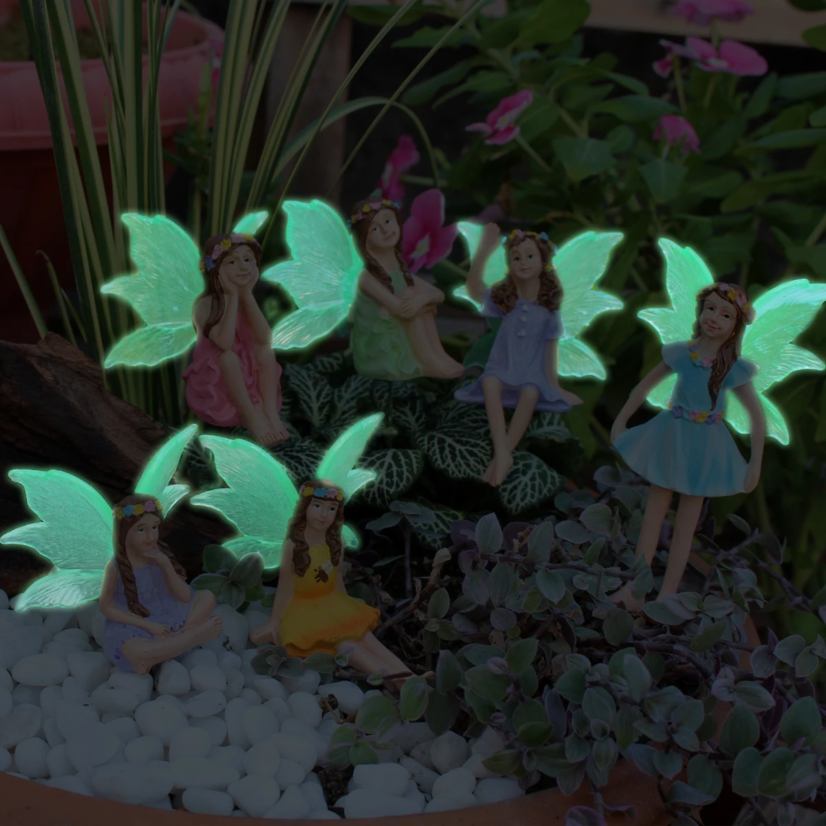 Luminous Wings Flower Fairy Set Six Resin Statue Plugin Courtyard Garden Lawn Flower Pot Plugin Spring Garden Decoration
