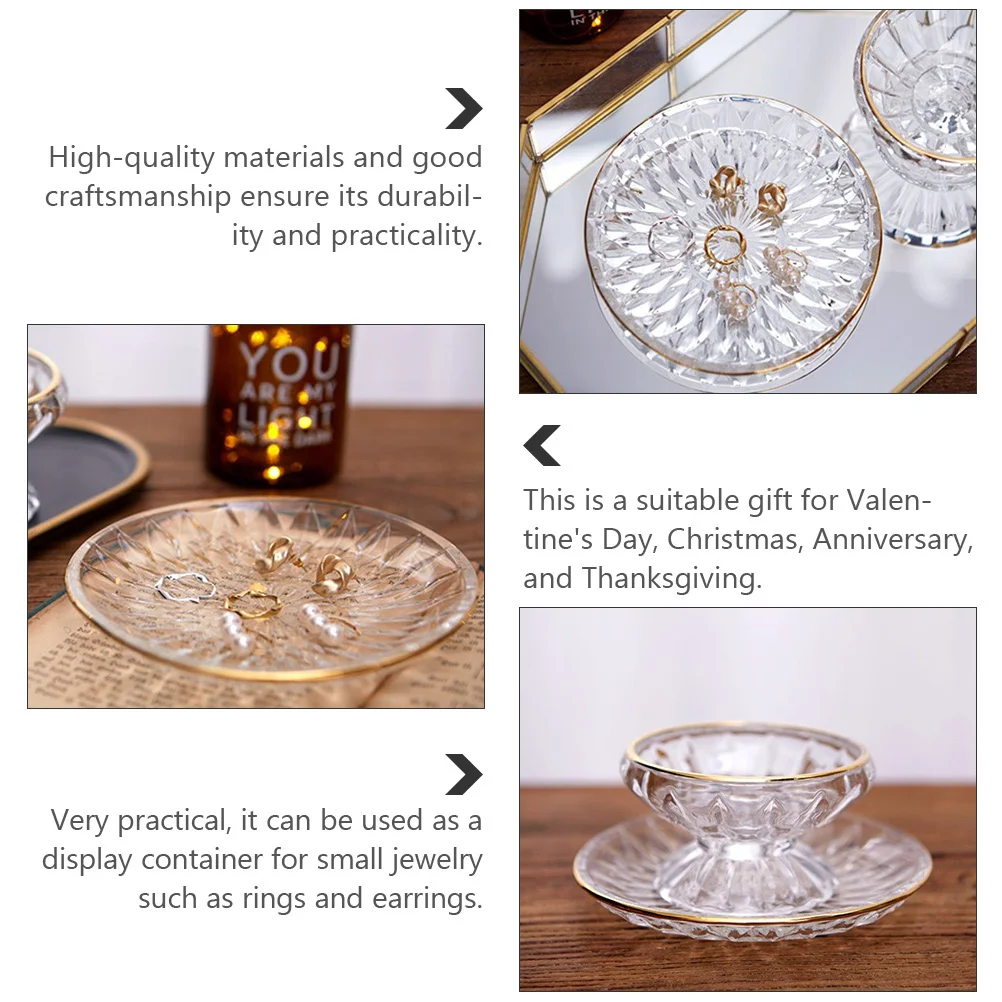

1Pcs Gold Edge Glass Jewelry Container Practical Earring Holder Photography Prop Desktop Decorative Fashion Display