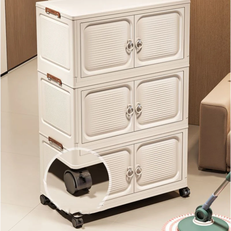 Stackable Storage Bins with Lids with Doors & Wheels Foldable Organization Box Storage Cabinet for Living Room Bedroom Office ﻿