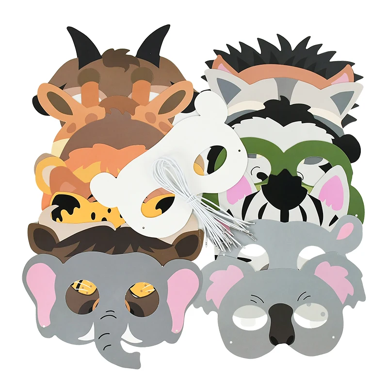 16pcs Kids Cartoon Animal Mask Jungle Tiger Monkey Puppy Cosplay Masks For Wild One Birthday Party Decor Halloween Costume Props