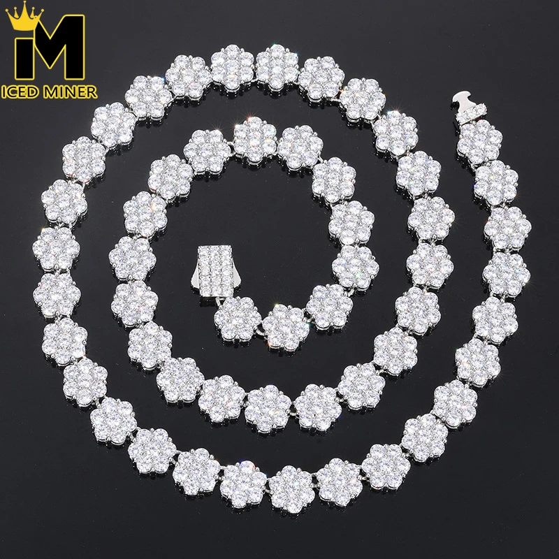 9mm 5A Zircon Plum blossom Necklace Cuban Chain Iced Out for Men And Women Fashion Hip Hop Jewelry Free Shipping