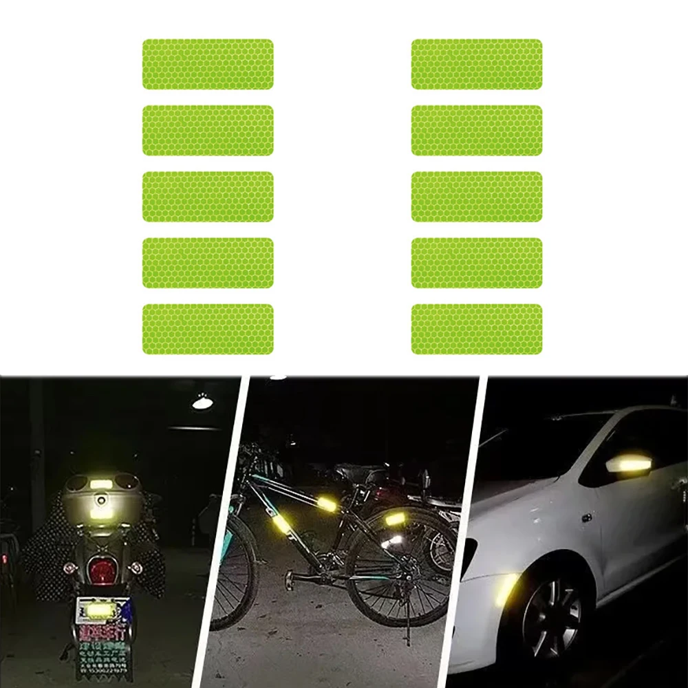 10PCS Universal Car Reflector Safety Strip Stickers 3*8cm Auto Bumper bodywork Motorcycle Accessories Reflective Warning Sticker