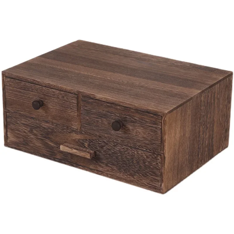 Retro Solid Wood Drawer Type Storage Boxes Rectangular Large Desktop Makeup Case Wooden A4 Paper File Sorting Box