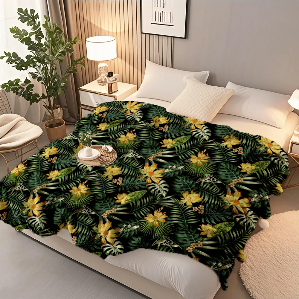 

Coastal Nautical Flannel Soft Blanket Midnight Floral Tropical Hotel-style Cover Bedspread Breathable Ultra-soft Touch Blankets