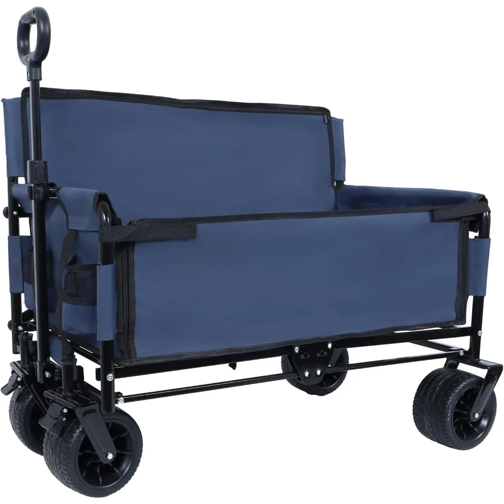 

3-in-1 heavy-duty convertible folding wagon cart with bench seat & storage – 500lb capacity, 180l all-terrain wagon for camping,