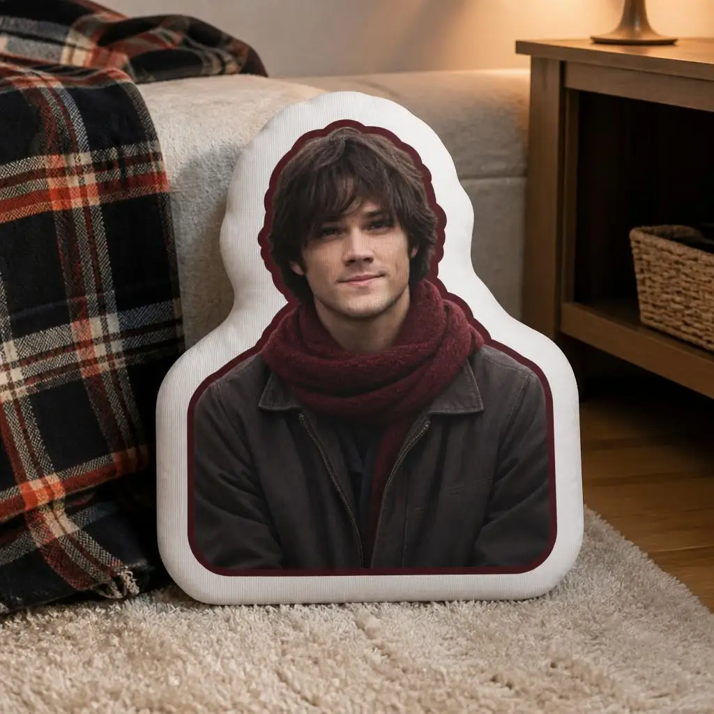 Sam Winchester Shaped Pillow Supernatural Character Cushion Red Scarf Stuffed Throw Pillow Gift for TV Show Fans Home Decor