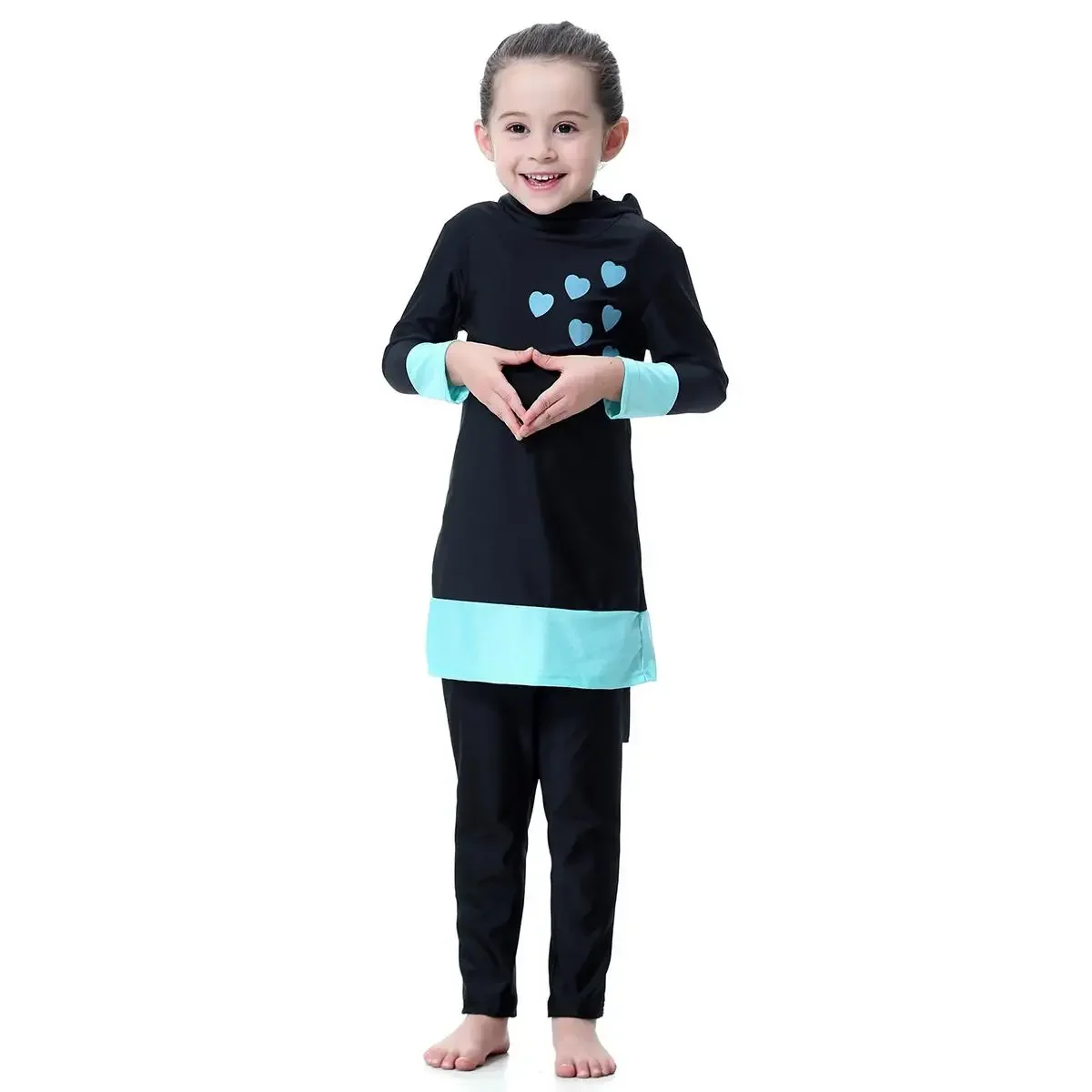 Cute Muslim Kids Girl Full Cover Swimwear Islamic Long Sleeve Arab Modest Swimsuits Swim Clothes Beachwear Children Suit Set New