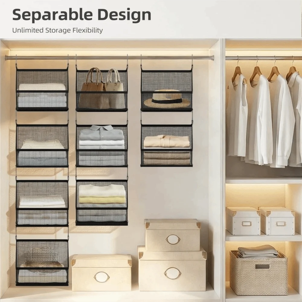 Large Capacity Hanging Mesh Storage Basket Breathable with Hooks Closet Hanging Organizer Space Saving Sundry Storage Bag