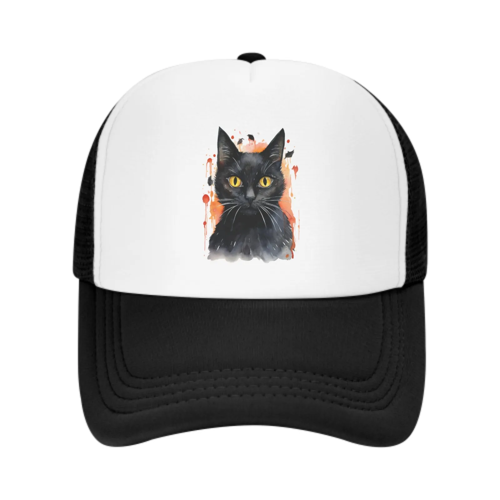 Black Cat Mesh Trucker Hats for Men Women Adjustable Casual Fashion Baseball Caps for Outdoor Activities