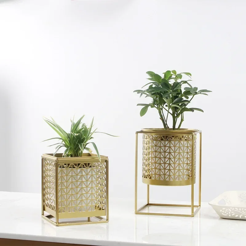 Limited Nordic Light Luxury Gold Hollowed Flower Pot Creative Fashion Balcony Plant Stand Simple Atmosphere Indoor Decor Shelf