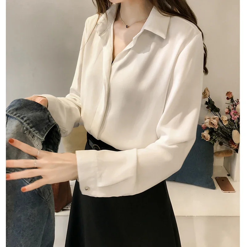 Spring Women New Fashion Blouses Solid Color Female Clothes Loose Shirt Long Sleeve Blouse Simple OL Feminine Blusa 1181 40