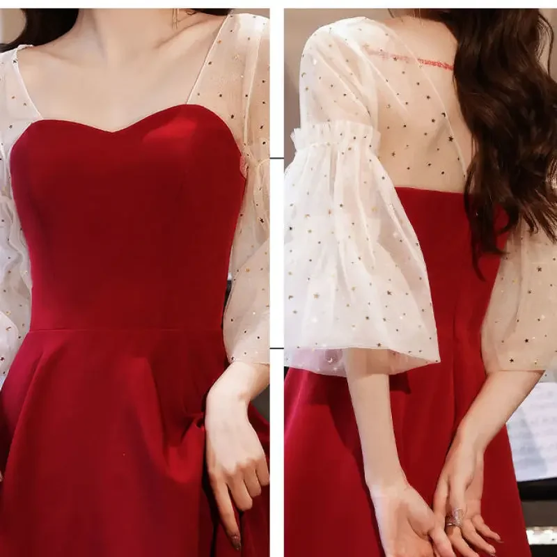 Vestido de noche de novia rojo vino tostado de compromiso más vendido 2025, vestido de cena de princesa para primavera y otoño, vestido de novia elegante para mujer