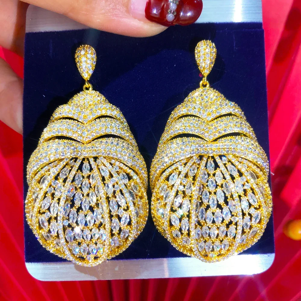 Jimbora Luxury Big Gorgeous Earrings Trendy Cubic Zircon Indian Earrings for women Wedding Engagement Party JEWELRY GIFT