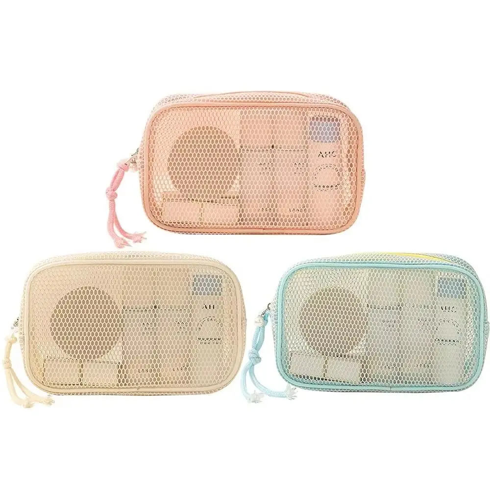 Large Capacity Mesh Cosmetic Bag Breathable Mesh Hand-Held Travel Makeup Organizer Transparent Smooth Zipper Wash Bags