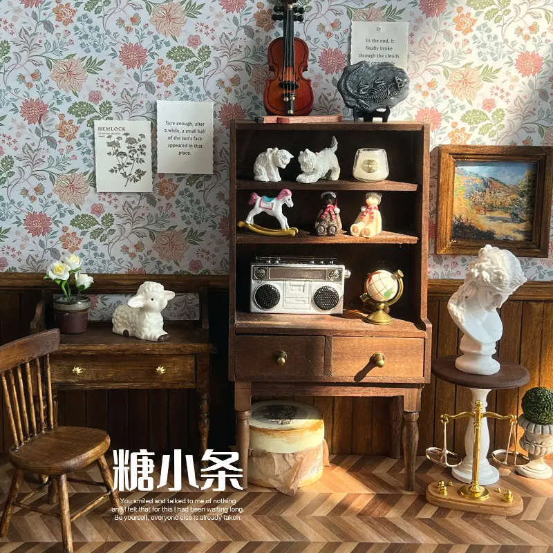 

1/12 Doll House Model Furniture Accessories Retro Black Walnut Wood Sideboard Bjd Ob11 Gsc Blyth Soldier Lol Miniatures Cabinet