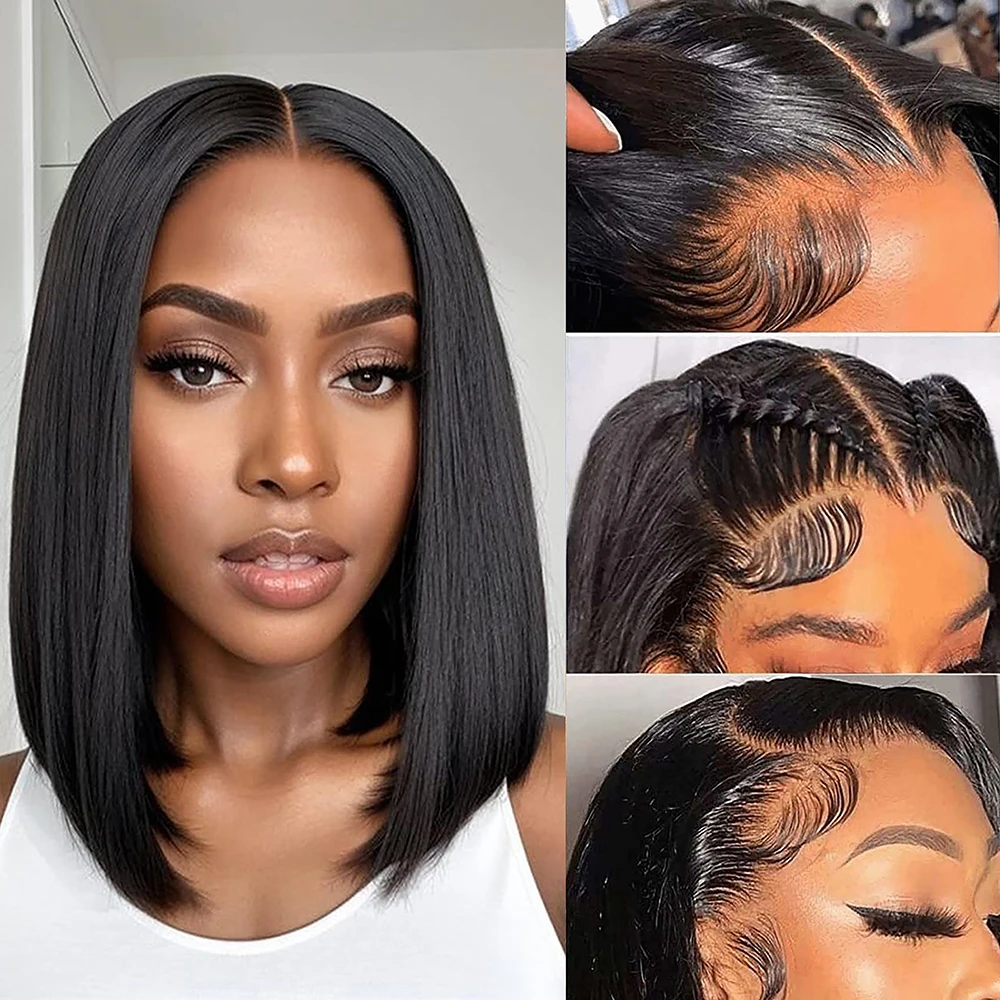 Short Bob Wig Straight Human Hair 10 Inch 13x4 Lace Front Wig Pre-Plucking For Black Women 180% Density Bob Lace Front Wig Pixie