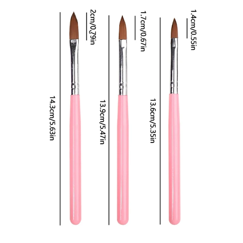 3Pcs Acrylic Nail Brush Set Professional Acrylic Powder Extension Nail Brushes Nail Art 3D Carving Manicure Salon Tools