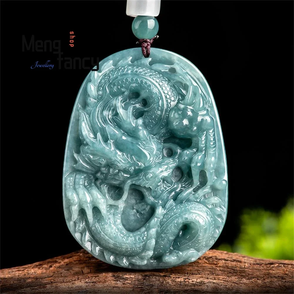 

Natural A-goods Jadeite Blue Water Domineering Chinese Zodiac Dragon Pendant Ice Jade Pendant Exquisite Mascots Fashion Jewelry