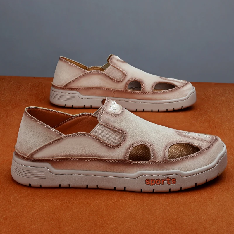 

Мужские туфли 2026: Новые летние дышащие сандалии с закрытым носком, нескользящие, на мягкой подошве, повседневные, с перфорацией