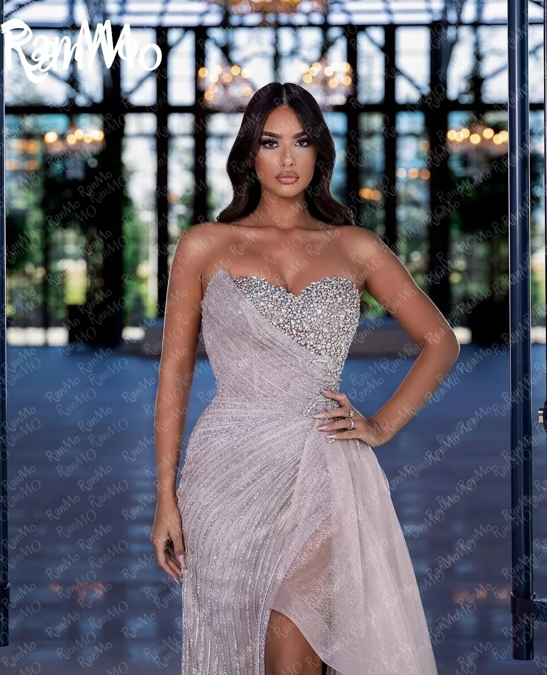 Ranmo 2025 새로운 맞춤형 현대 민소매 댄스 파티 드레스 Sweetheart Beadings Pleat Floor Length 파티 드레스 이브닝 드레스