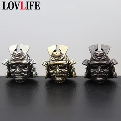 Brass Japanese Samurai General Helmet Handmade Knife Beads Paracord Woven Rope Lanyard Pendants DIY Accessories Outdoor Tool EDC