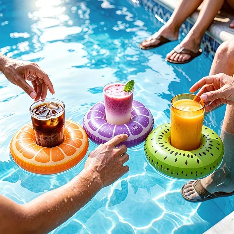 1Pc PVC Mini Water Coasters Floating Inflatable Cup Holder Swimming Pool Drink Float Toy Pool Coasters for Cup Diameter 7-8cm