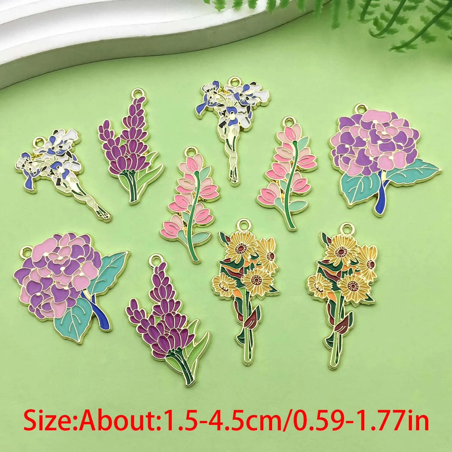 10pcs Colorful Enamel Plant Flower Charms Alloy Sunflower Iris Lily Flower Design Pendants for DIY Jewelry Making Accessories