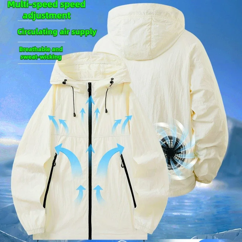 2025 New Fan Ice Sunscreen Clothes Men's Summer Cooling Air Conditioning Coat High Temperature Fishing Refrigeration Work Jacket