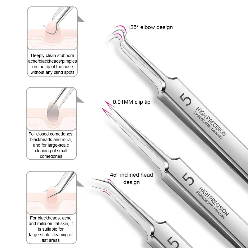 1/11 Stuks Acne Puistjes Comedondrukker Mee-eter Extractor Clip Ultrafijne Pincet Acne Naald Facial Cleaner Skin FCZ01