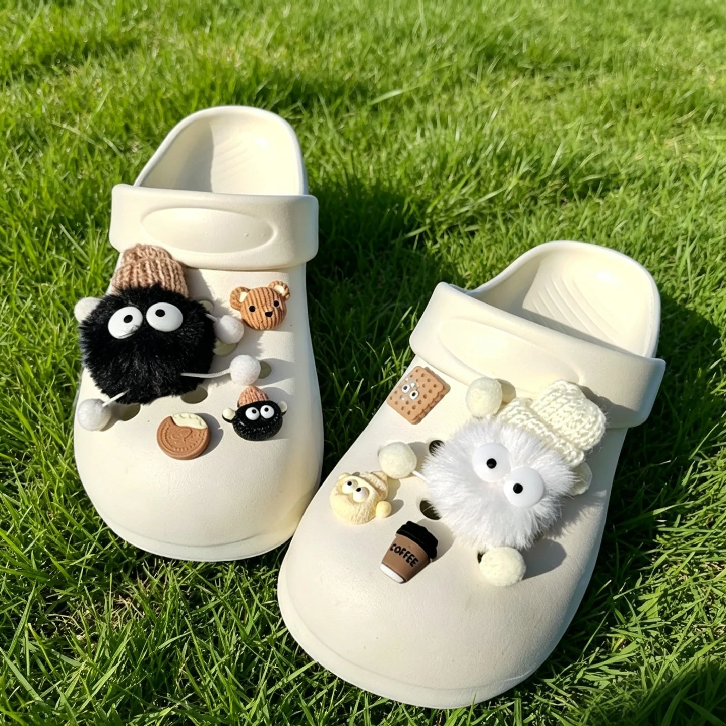 Kawaii Plush Bear Elf Clog Shoe Charms PVC Detachable DIY Ornaments For Women Kids Summer Hole Sandals Footwear Accessory Gift