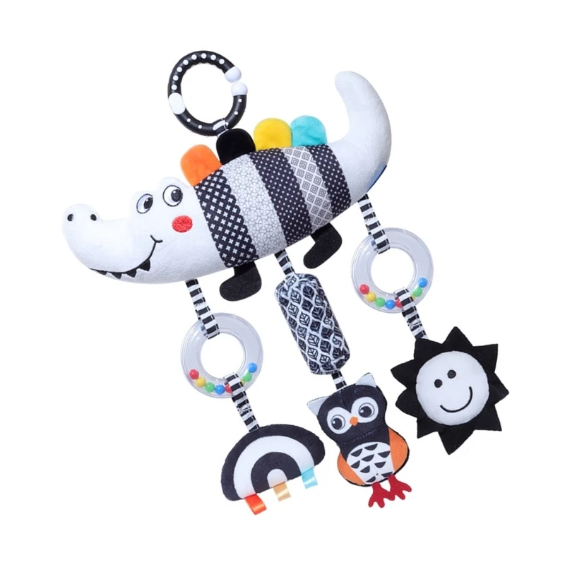 Recém-nascidos brinquedo desenvolvimento macio pelúcia animal móvel com padrões preto branco para carrinho cama segurança