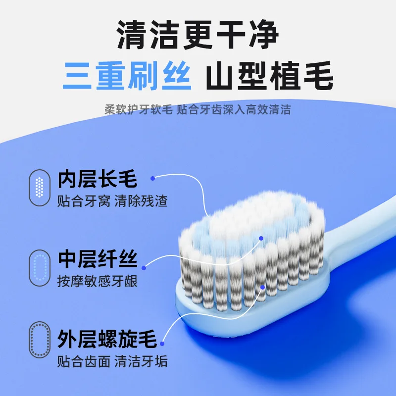 Mountain-shaped convex toothbrush for adults, high-end wide-head toothbrush, soft bristles, advanced cleaning and gum protection
