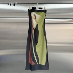 VGH Colorblack Prinitng Sexy Dresses For Women Strapless Sleeveless Baackless High Waist Temperament Slimming Dress Female New