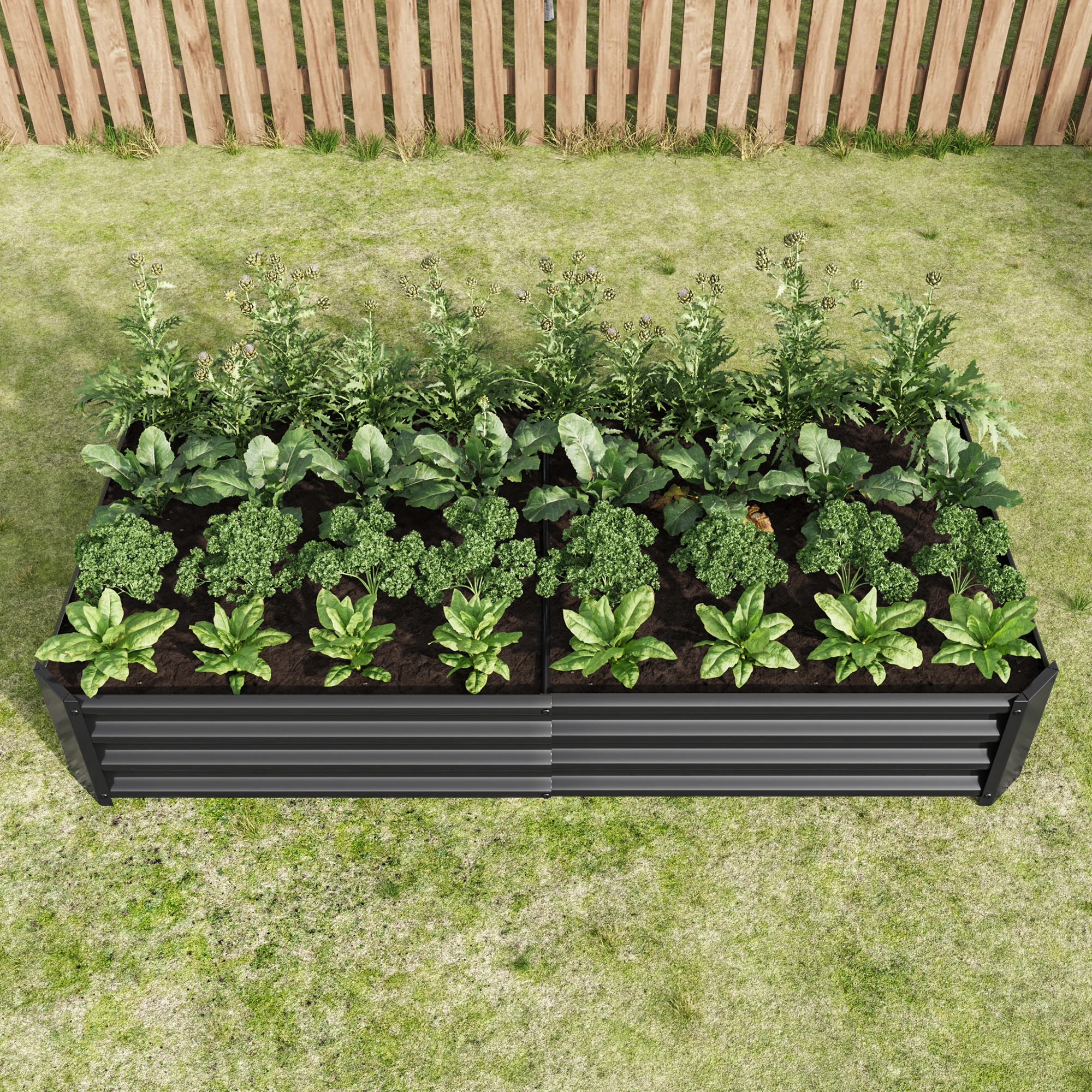Bac à légumes surélevé en métal, jardinière en acier galvanisé pour légumes, herbes et fleurs, bac à plantes en acier ondulé durable et antirouille, conception sans fond ouvert pour une croissance saine des racines