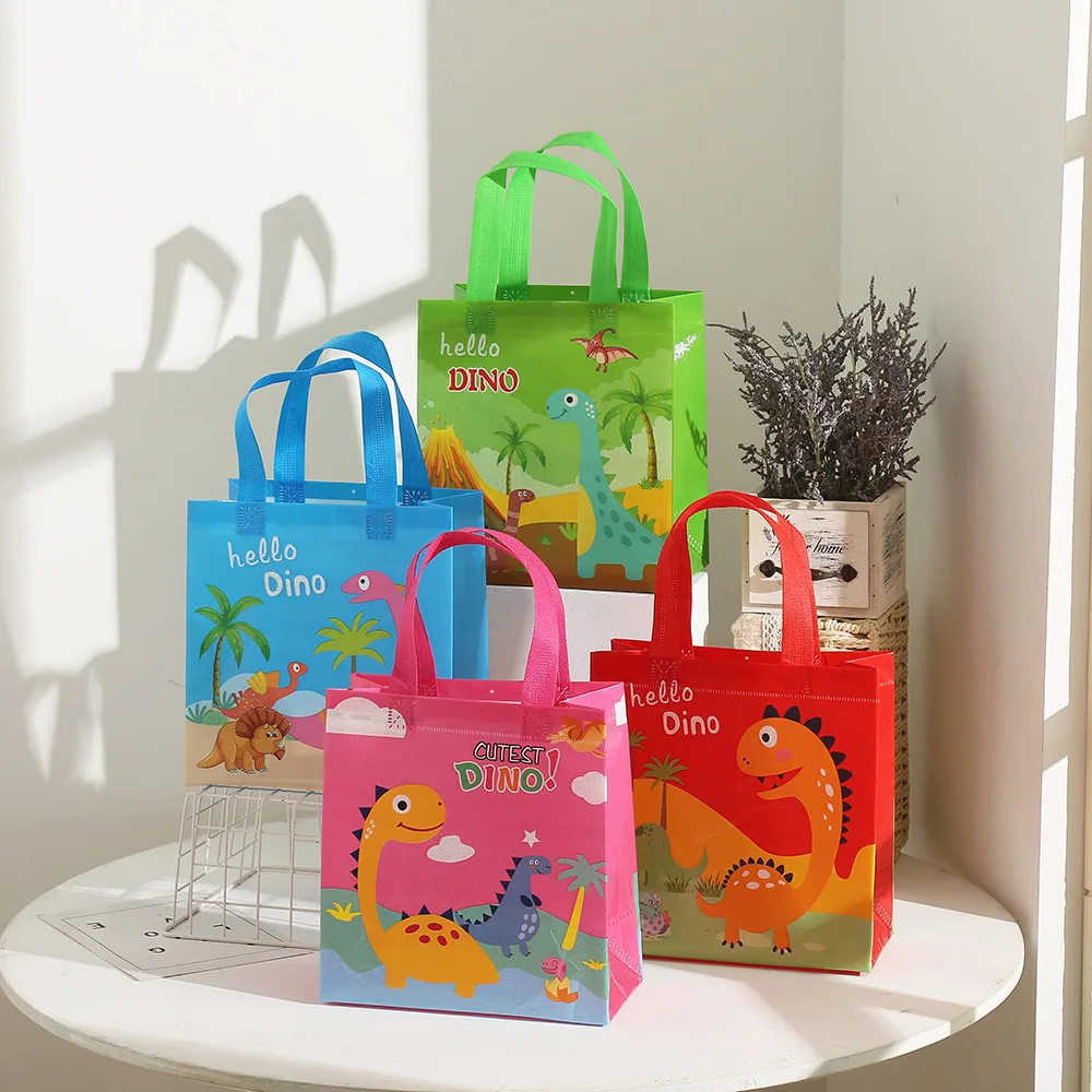 4Pcs Cartoon Dinosaur Non-woven Gift Packing Bag Jungle Dino Shopping Tote Bag for Kids Birthday Baby Shower Party Decoration