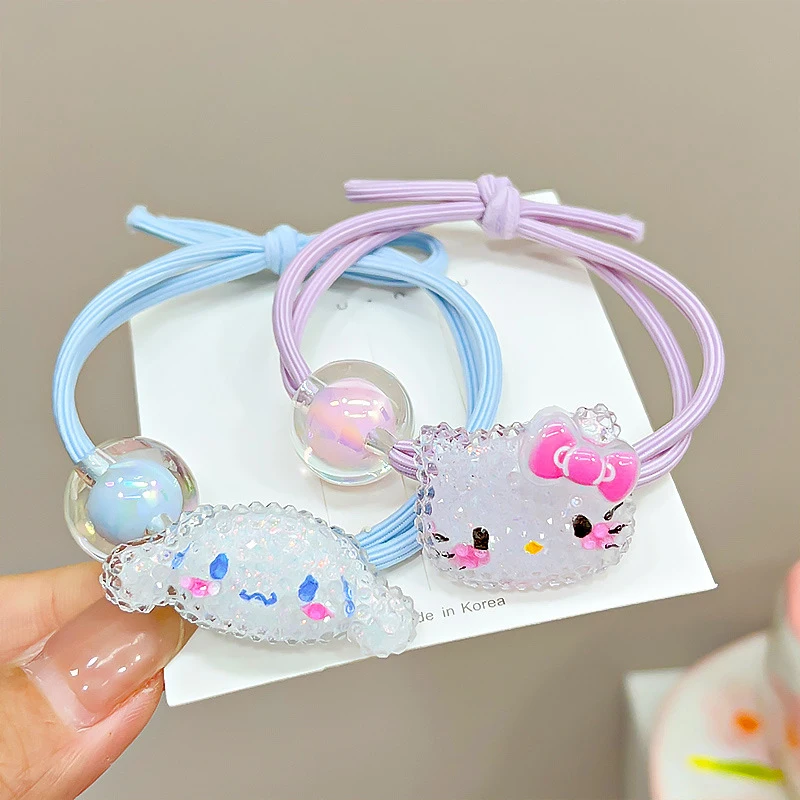 Kawaii Hair Ties Anime Hair Ring Ornaments Hello Kitty My Melody Kuromi Hair Rope Cartoon Accessories Girl Gift