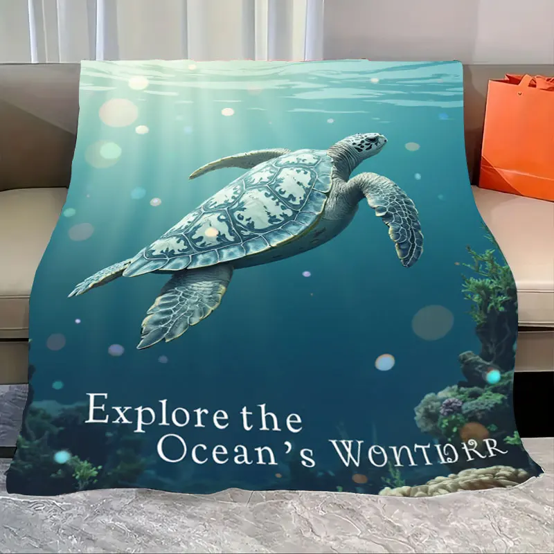 

1pc Flannel Blanket "Ocean Wonder Sea Turtle Blanket - Explore Underwater Life"