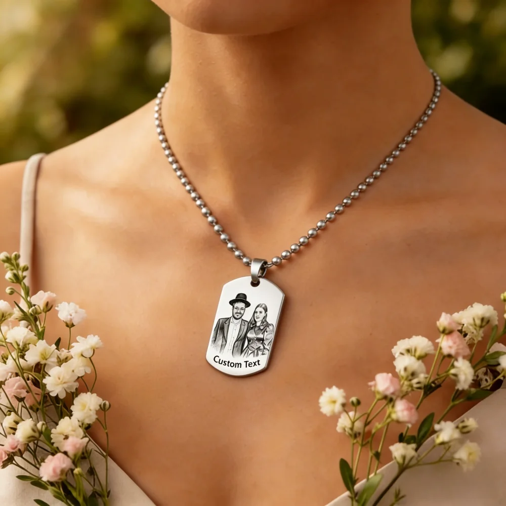 Customized Photo Name Necklace Stainless Steel Engrave ID Dog Tag Army Pendant Chain For Woman Jewelry Personalized Necklace