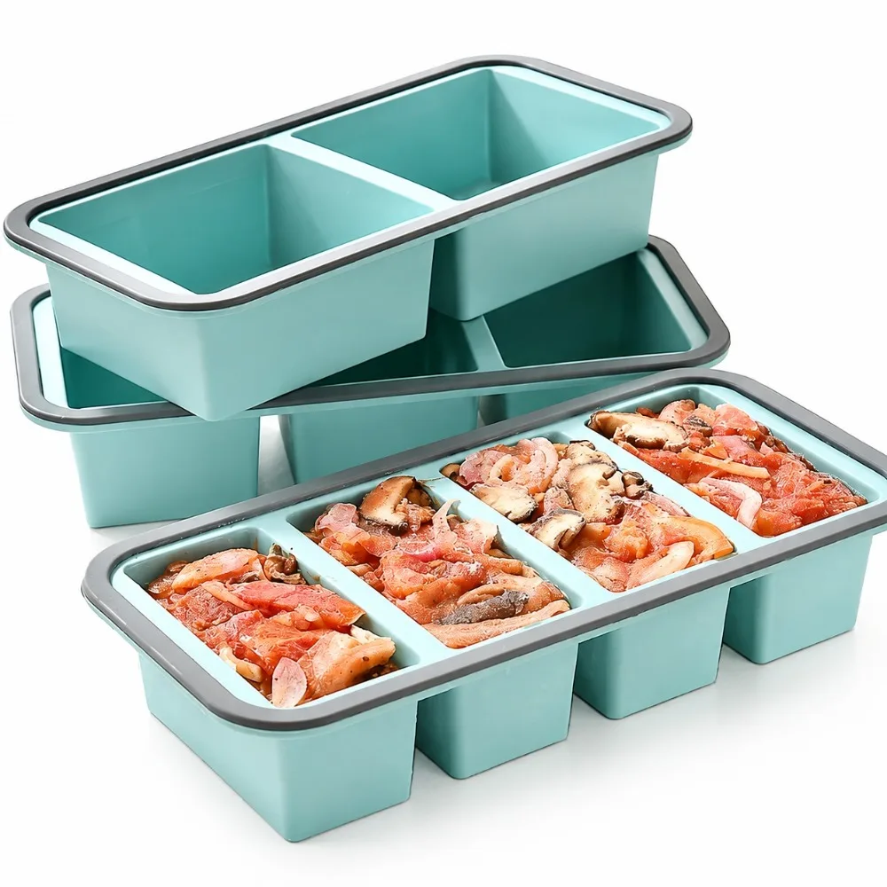Large Ice Cube Mold Silicone Freezer Tray With Lid Soup Sauce Storage Container Air Fryer Liner Oven Sheet Kitchen Accessories