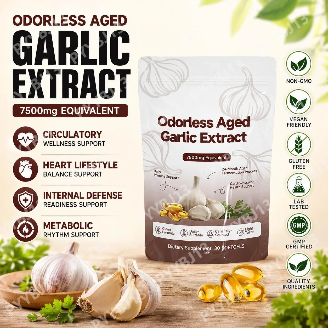 Odorless Aged Garlic Extract Softgels Easy-to-Swallow Circulatory Wellness Support Heart Lifestyle Balance 30 Softgels
