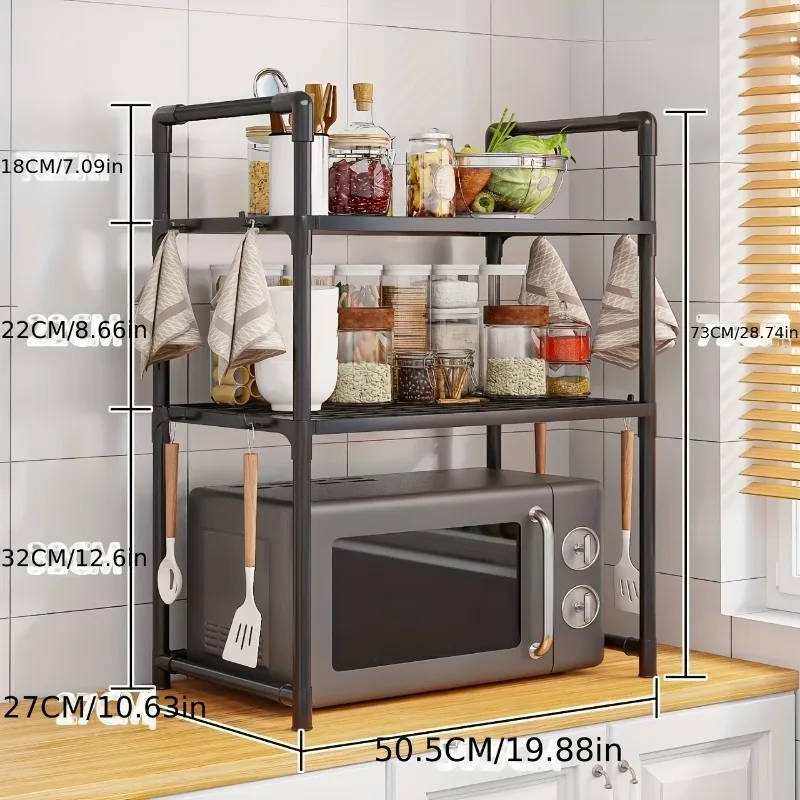 Heavy Duty Kitchen Baker's Rack Floor Standing Microwave Oven Stand 2 Tier Storage Shelf Organizer for Air Fryer Pot Holder - view 4