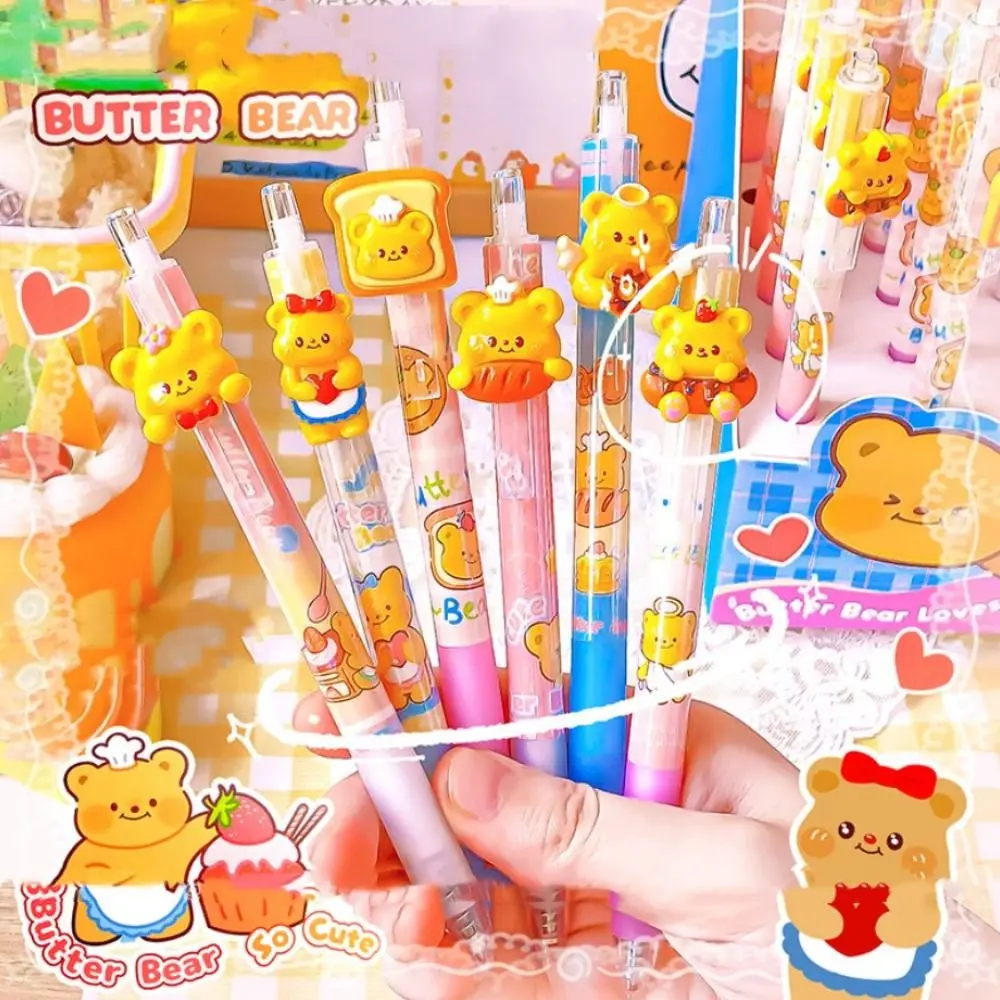 Stationery Kawaii Cute Erasable Pen Cartoon Aesthetic Butter Bear Gel Pen Pretty 0.5mm Bear Mechanical Pencil School Office