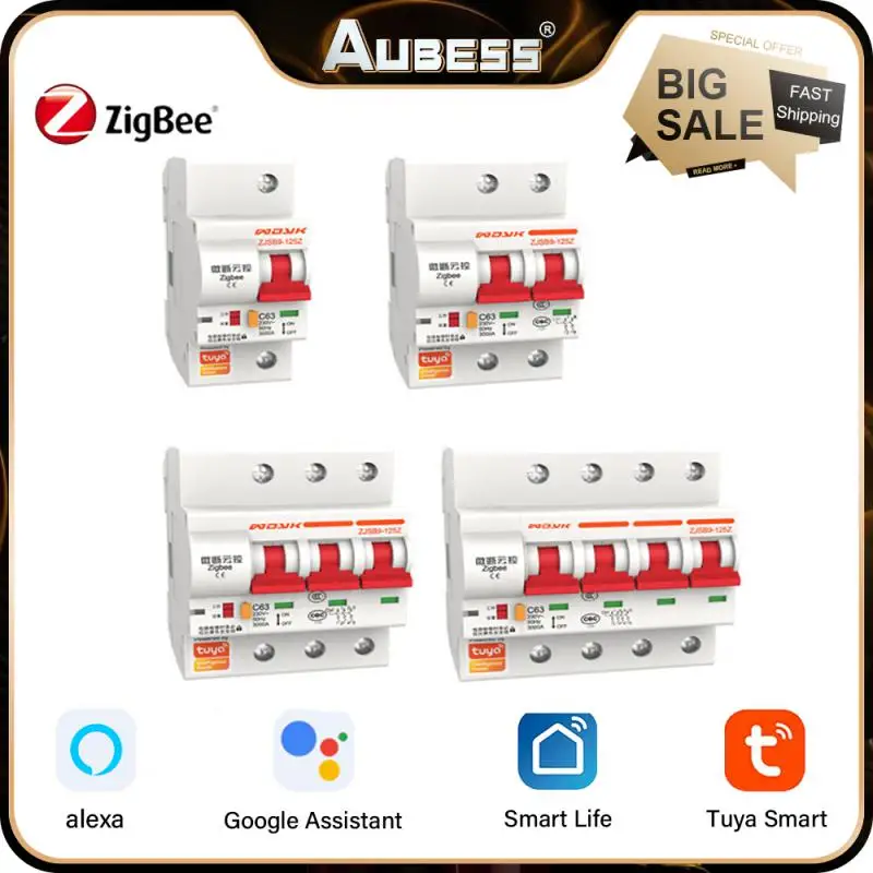 

Aubess Zigbee 3.0 220V Smart Circuit Breaker ，ZJSB9 1P-4P 10-125A Smart Home Voice Remote Timer Switch ,Support Alexa Tuya APP